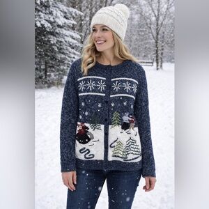 Vintage Reference Point Snowman Jeweled Holiday Ugly Sweater Womens Size M